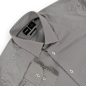 Hugo Boss Performance Shirt Men L Brown Hank Kent Geometric Slim Fit Long Sleeve